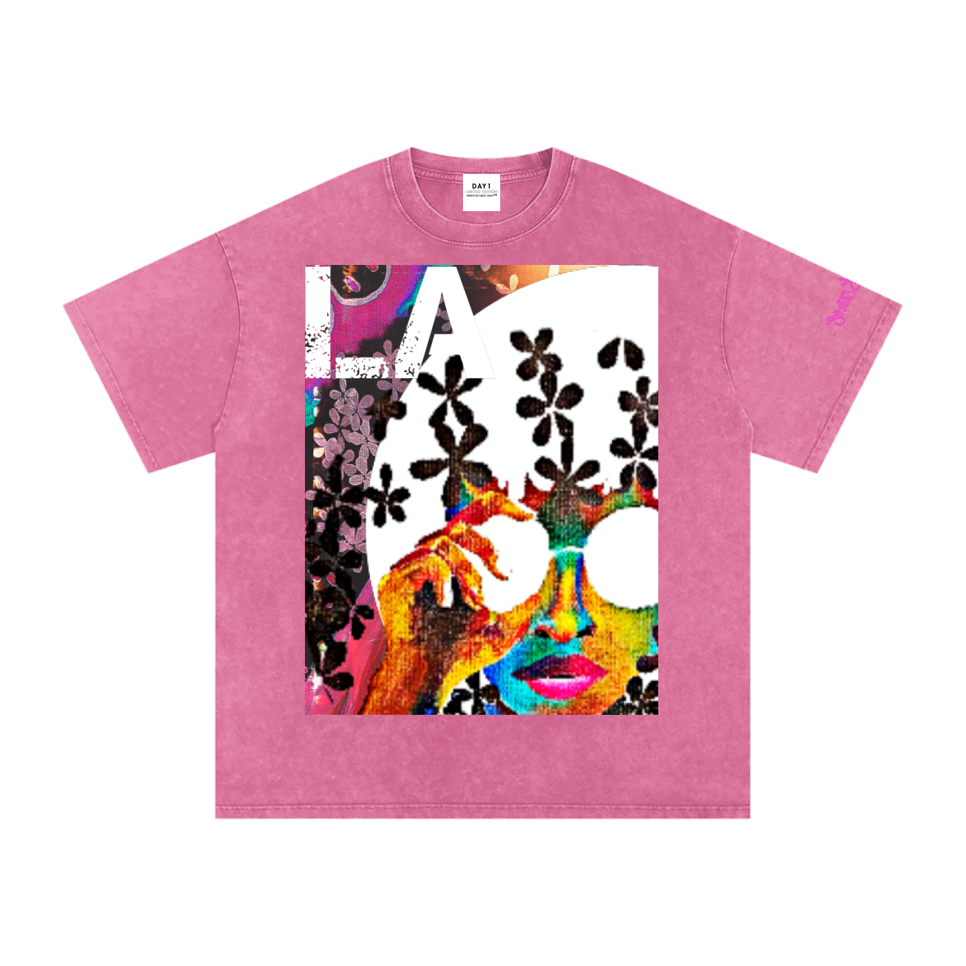 Sunset Snow Washed Oversized Cotton T - Rose Red