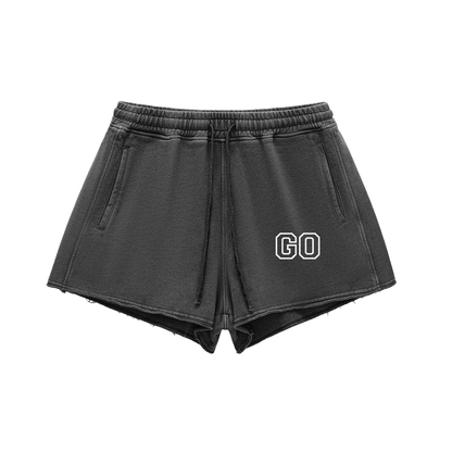 Snow Washed Raw Edge Drawstring Shorts