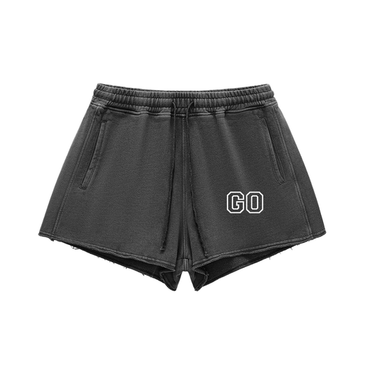 Snow Washed Raw Edge Drawstring Shorts