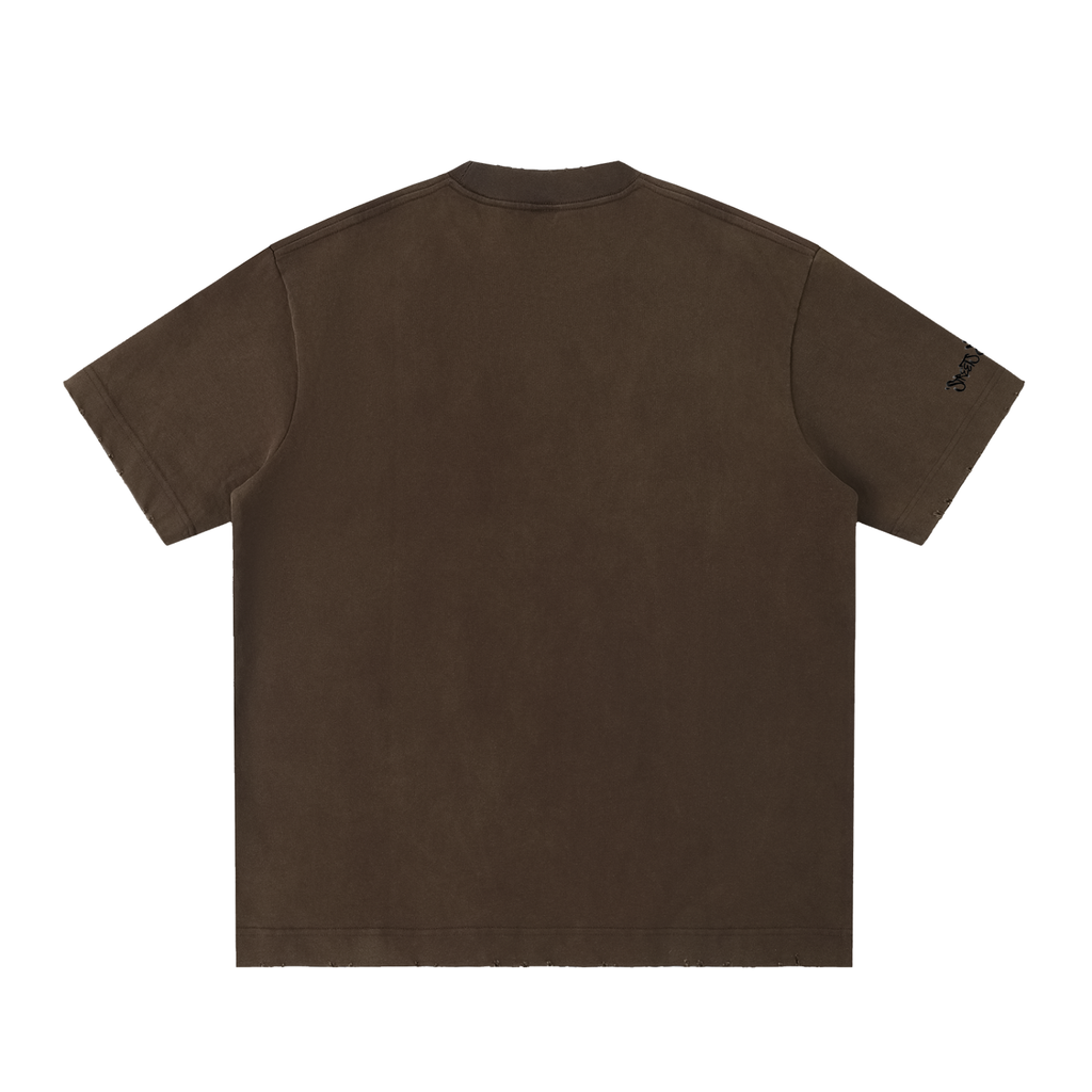 Signature Heavyweight Vintage Washed Frayed T-Shirt - Coffee