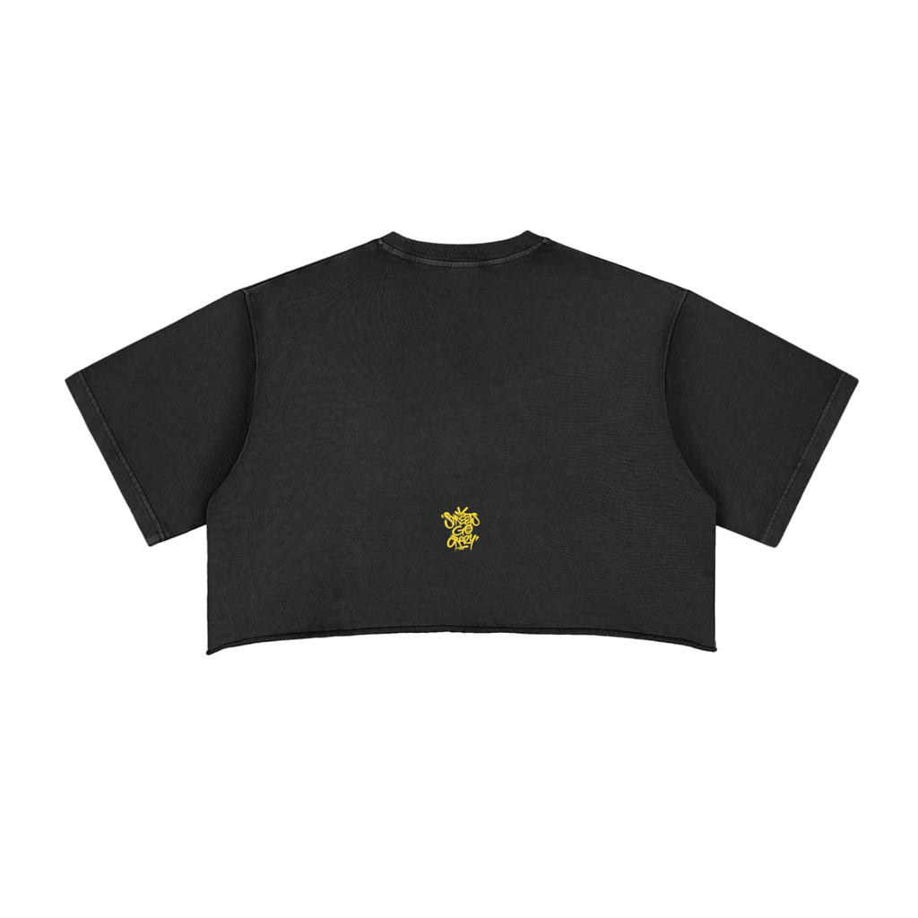 Camino - Snow Washed Raw Edge Crop Top - Black