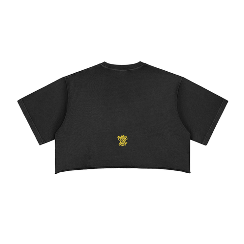 Camino - Snow Washed Raw Edge Crop Top - Black