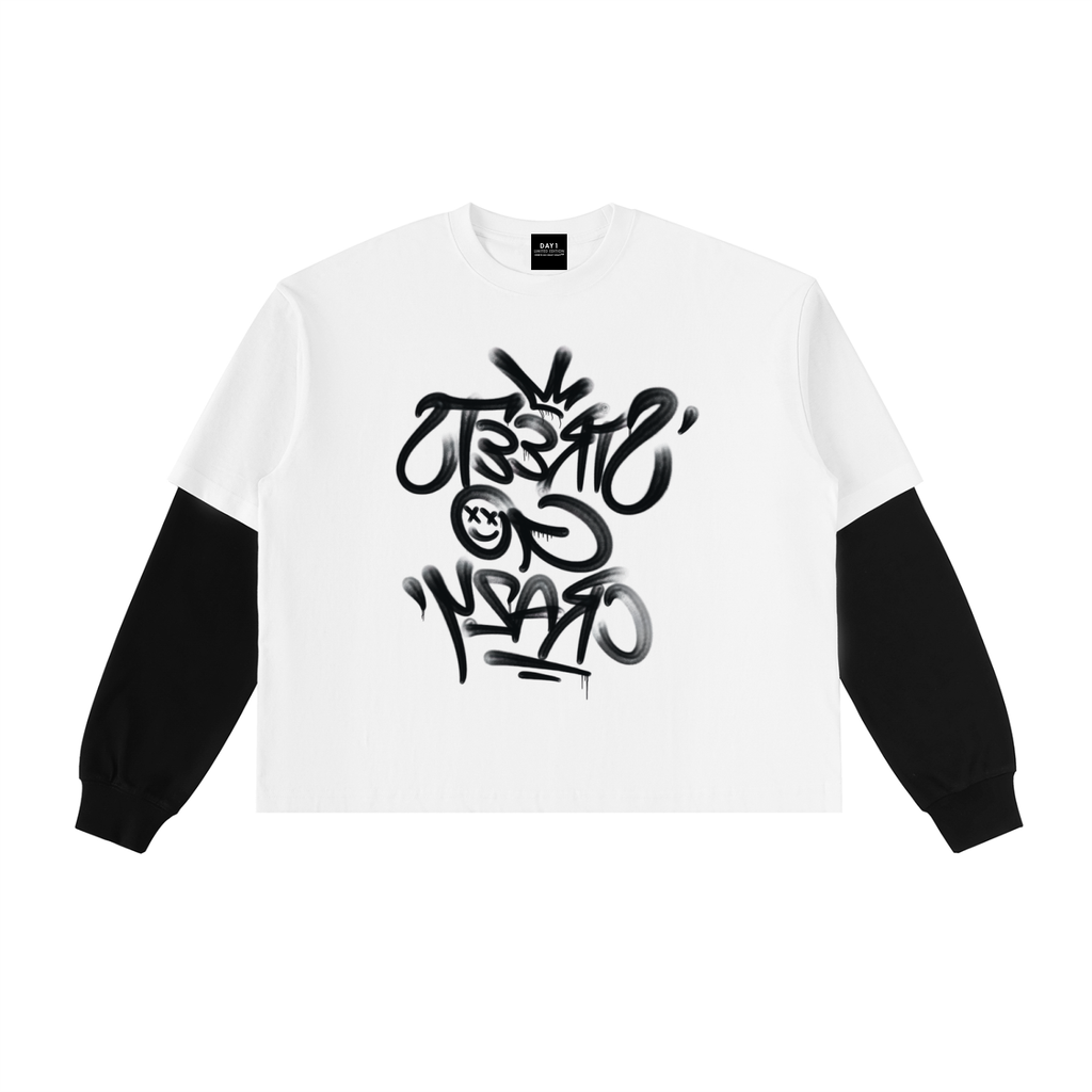 StreetsGoCrazy Layered Contrast Sleeve -White