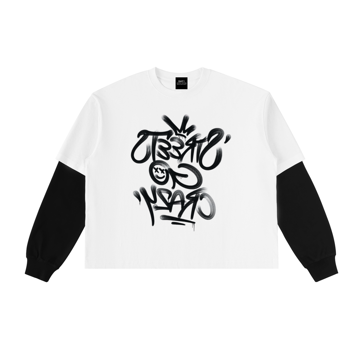 StreetsGoCrazy Layered Contrast Sleeve -White