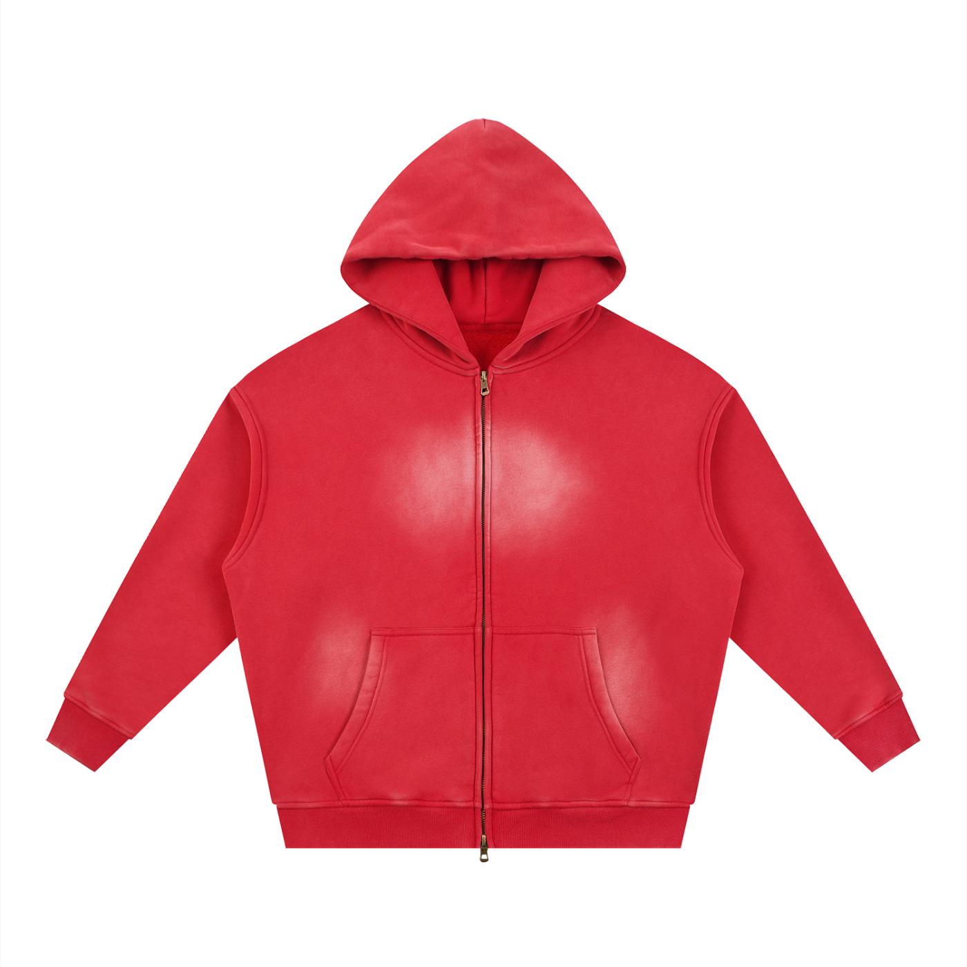 Skyline_Sunfade Two-way Zipper Boxy Fleece Hoodie_Red