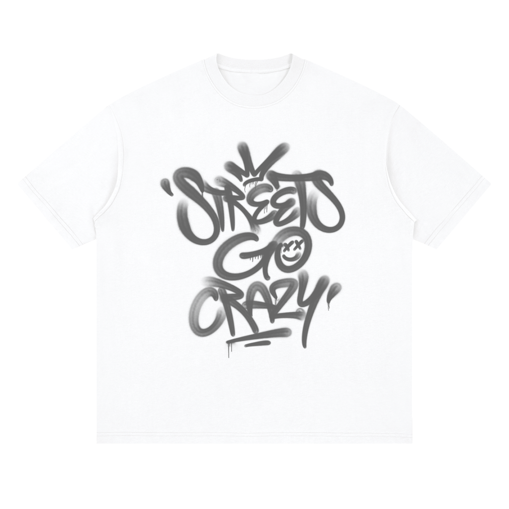 StreetsGoCrazy Loose Drop Shoulder T-Shirt_White_Gray