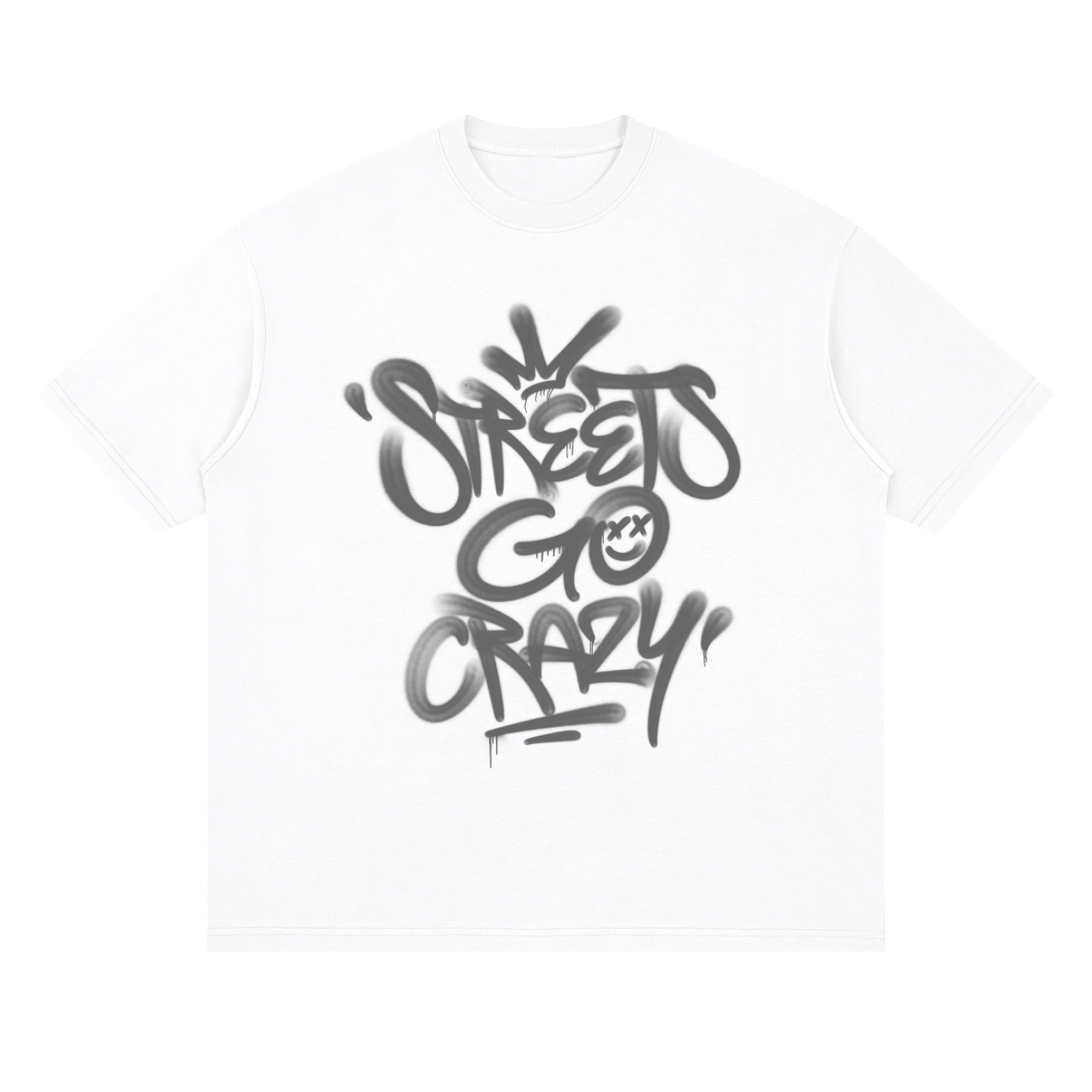 StreetsGoCrazy Loose Drop Shoulder T-Shirt_White_Gray