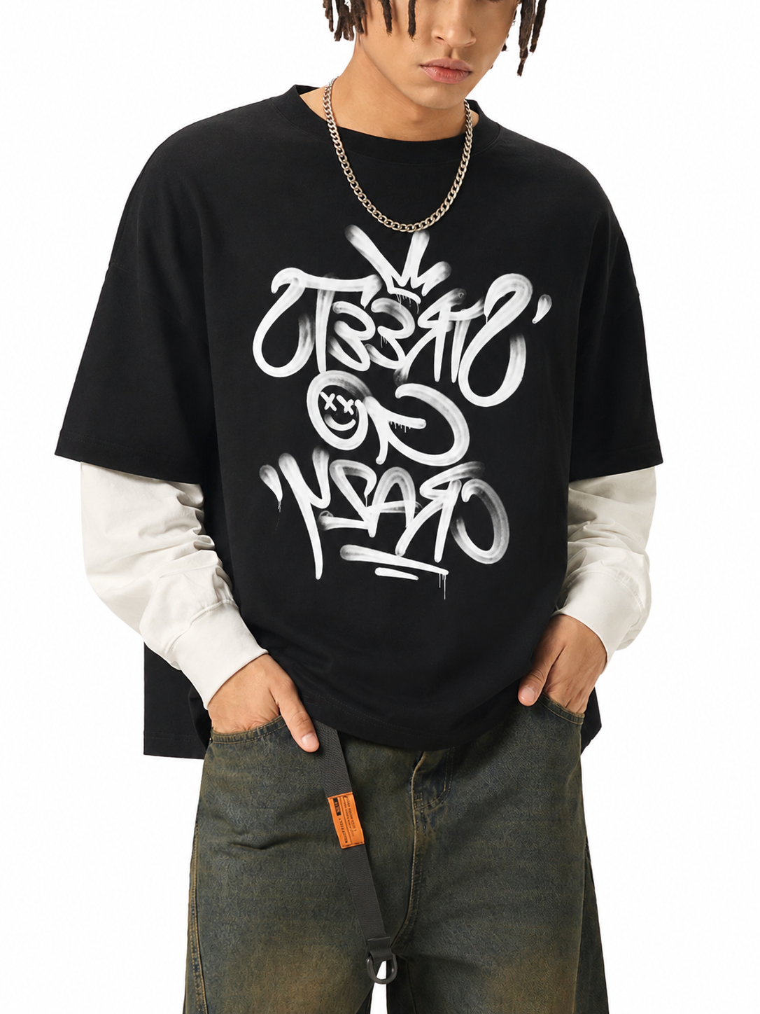 StreetsGoCrazy Layered Contrast Sleeve -Black