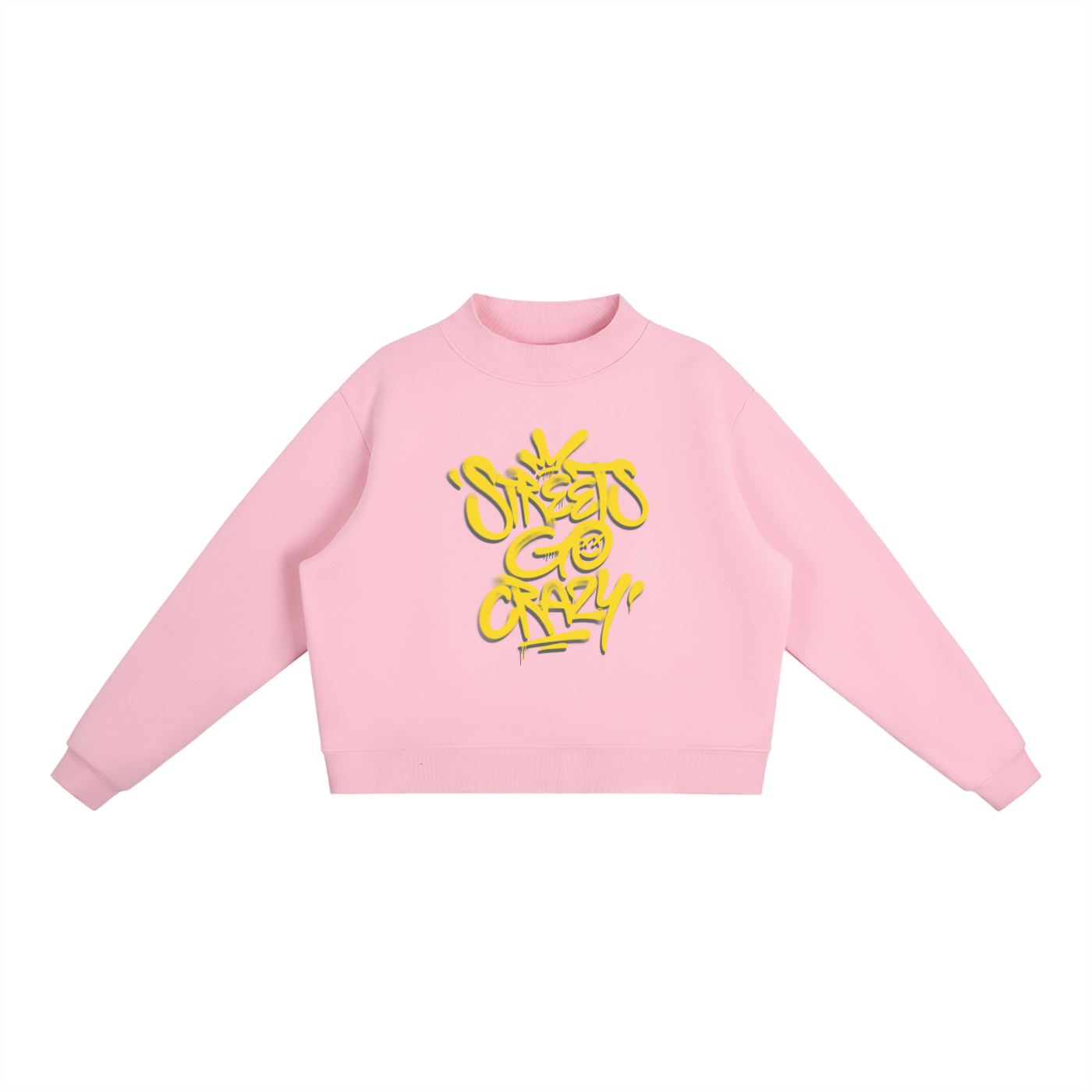 StreetsGoCrazy Essential Fleece Mock-Neck Crew Sweatshirt_Pink