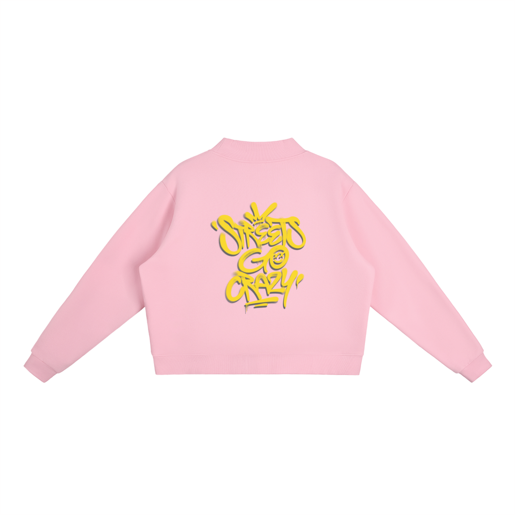 StreetsGoCrazy Essential Fleece Mock-Neck Crew Sweatshirt_Pink