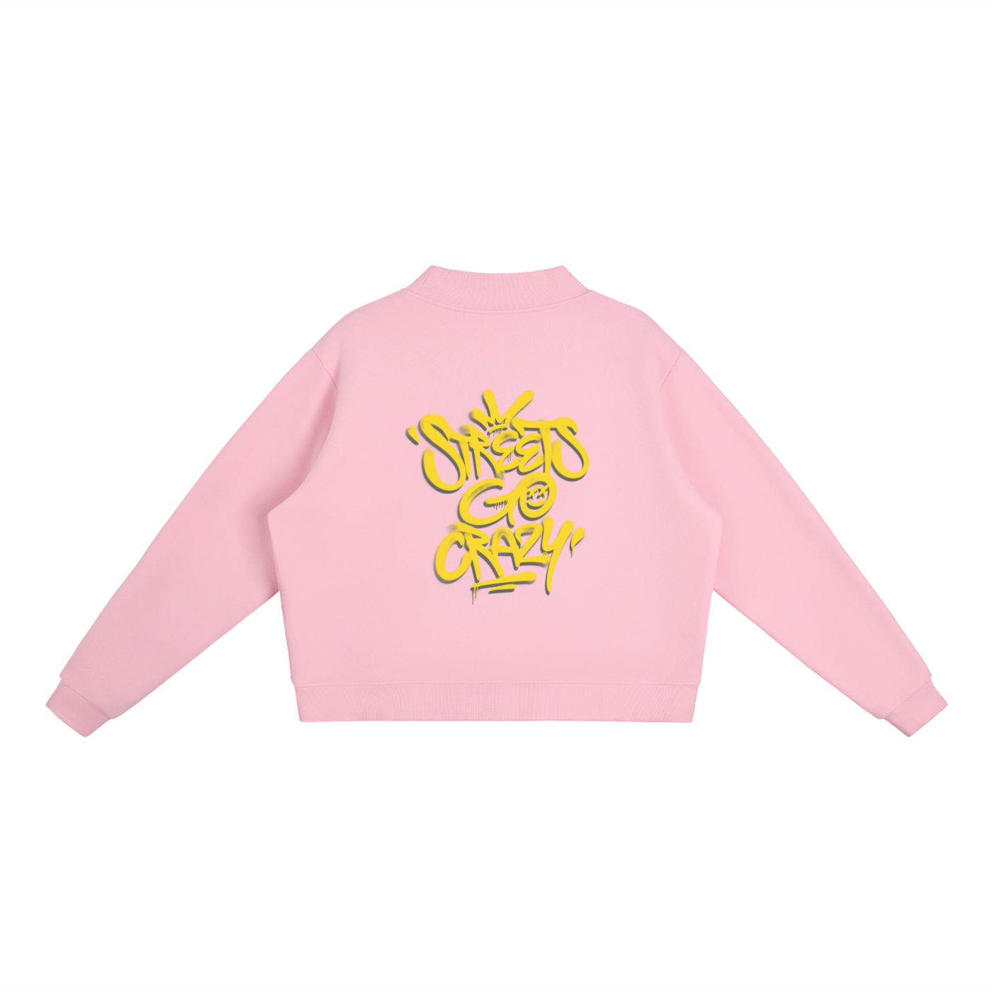 StreetsGoCrazy Essential Fleece Mock-Neck Crew Sweatshirt_Pink