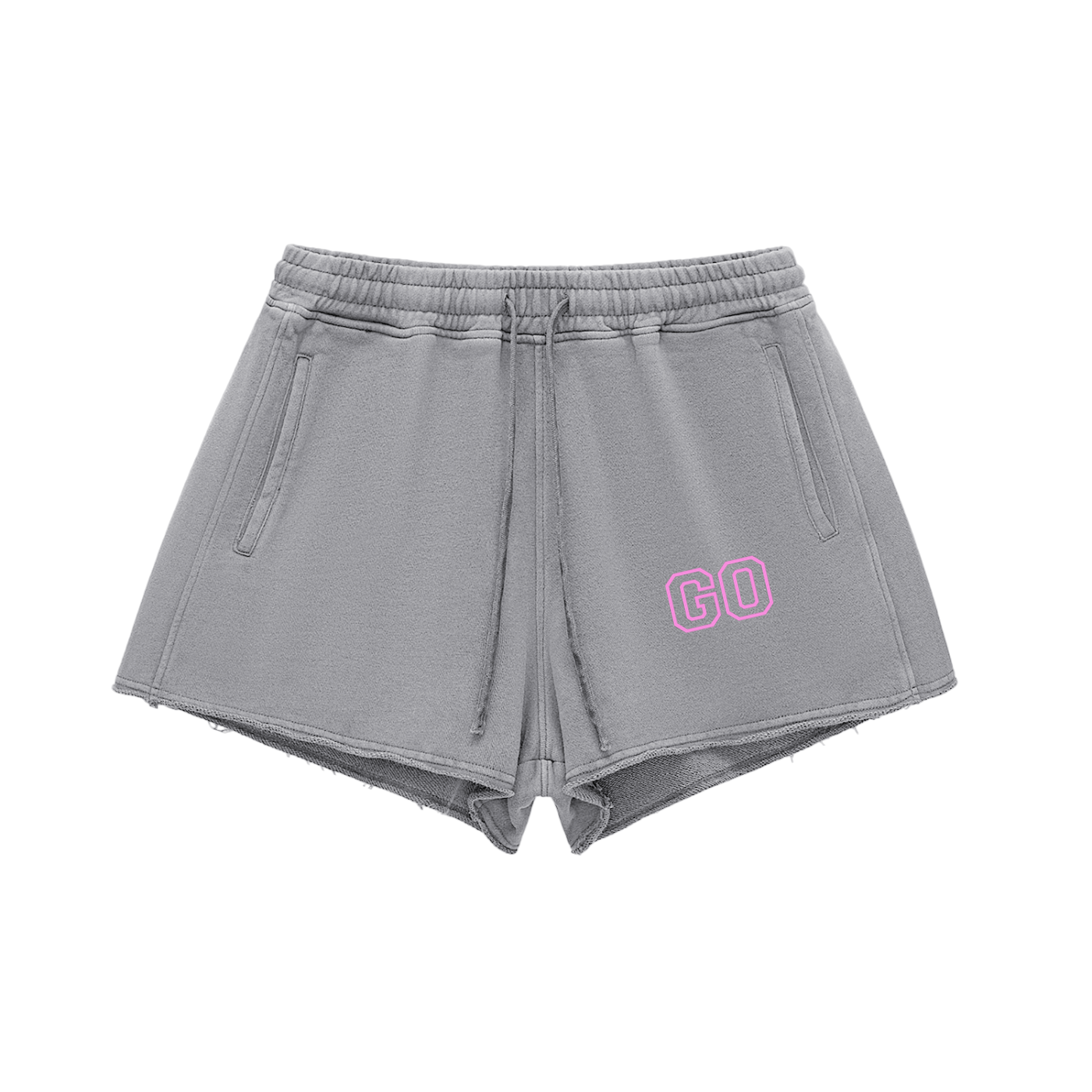 Snow Washed Raw Edge Drawstring Shorts