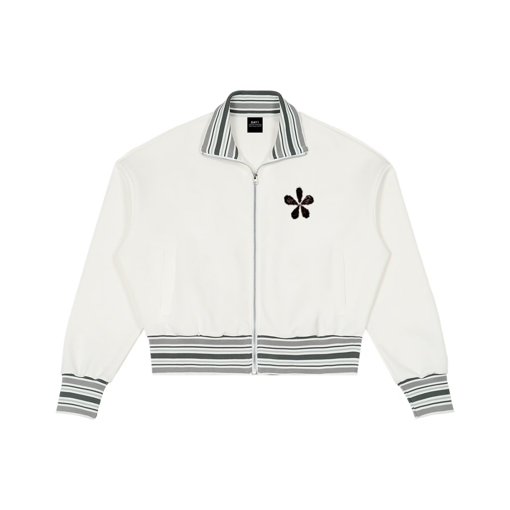 Magnolia Striped Rib Collar Zip Jacket_White