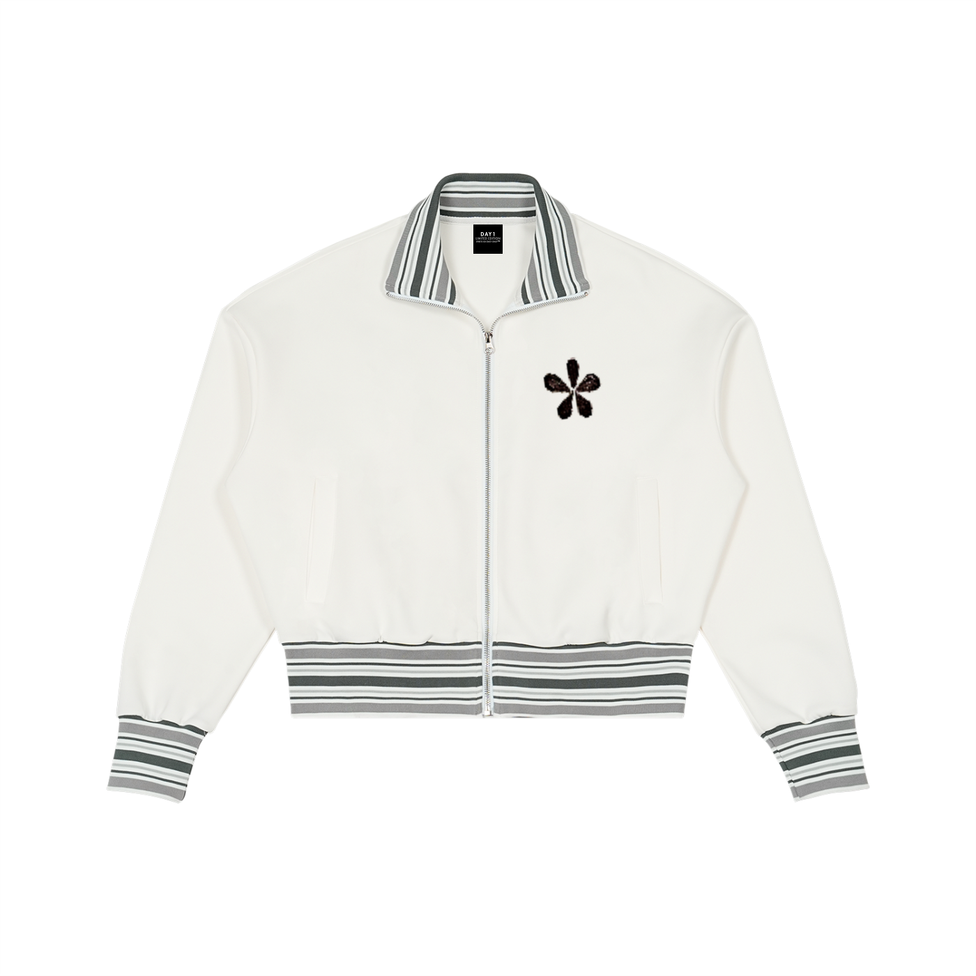 Magnolia Striped Rib Collar Zip Jacket_White