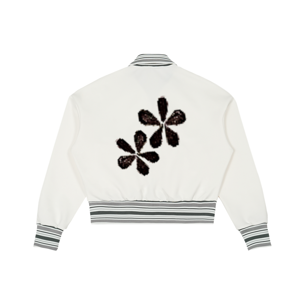 Magnolia Striped Rib Collar Zip Jacket_White