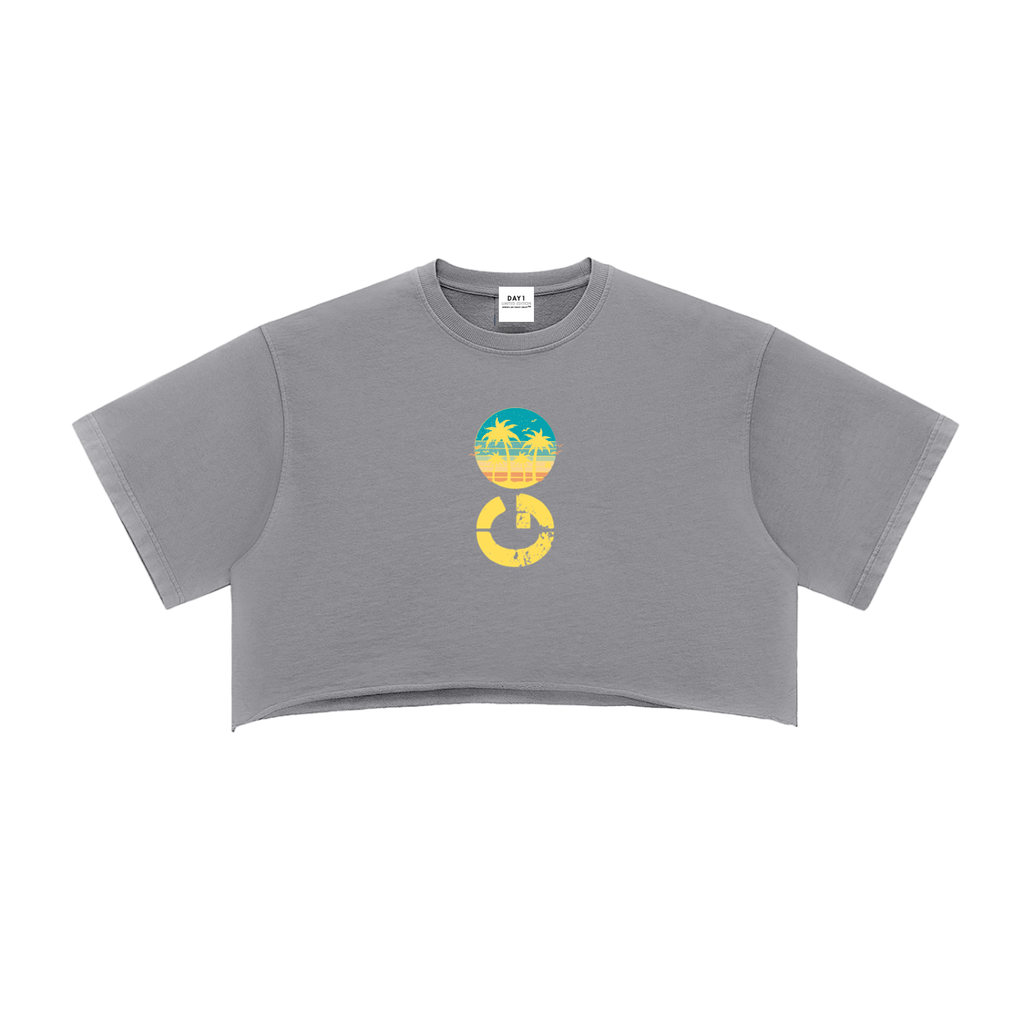 Camino - Snow Washed Raw Edge Crop Top - Gray