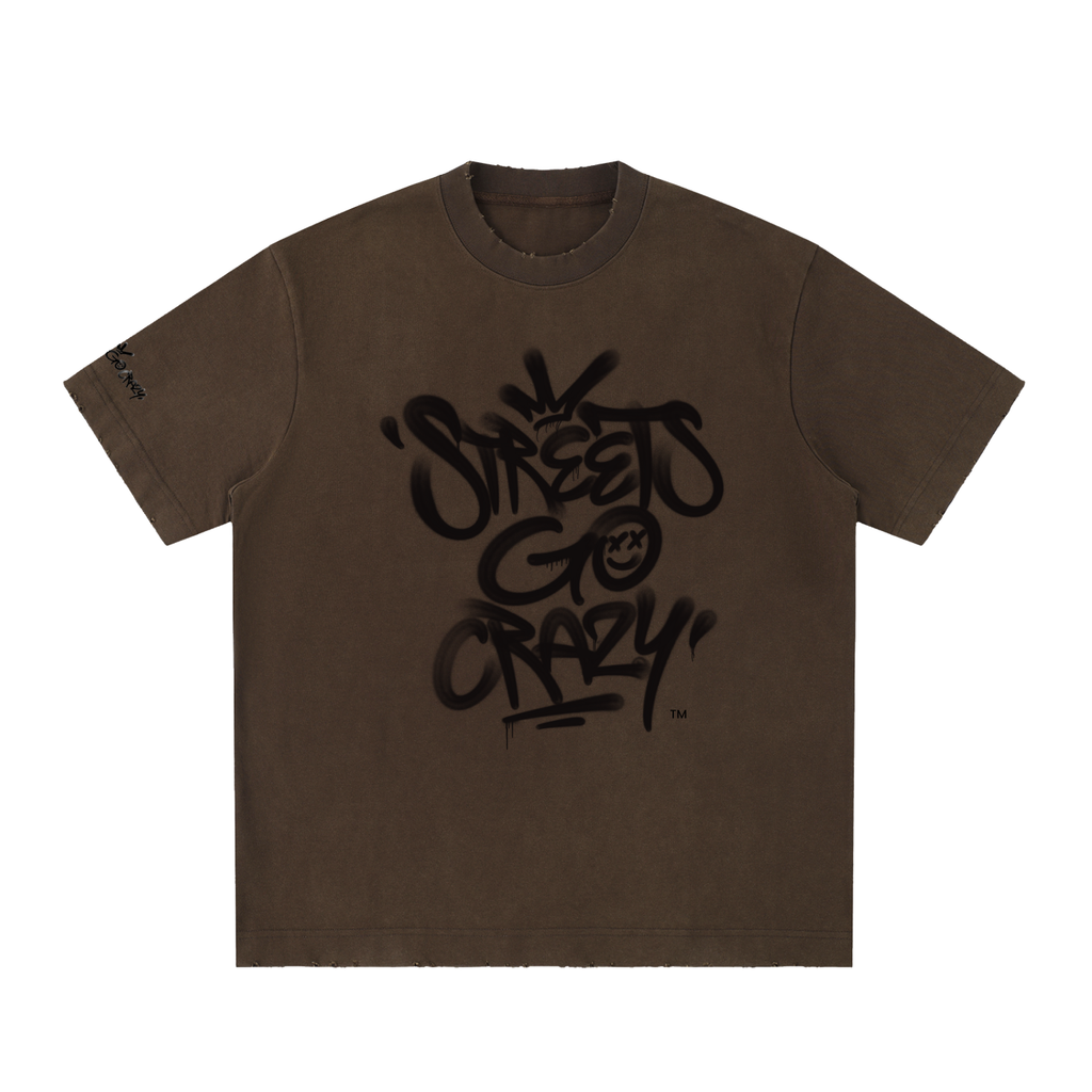 Signature Heavyweight Vintage Washed Frayed T-Shirt - Coffee