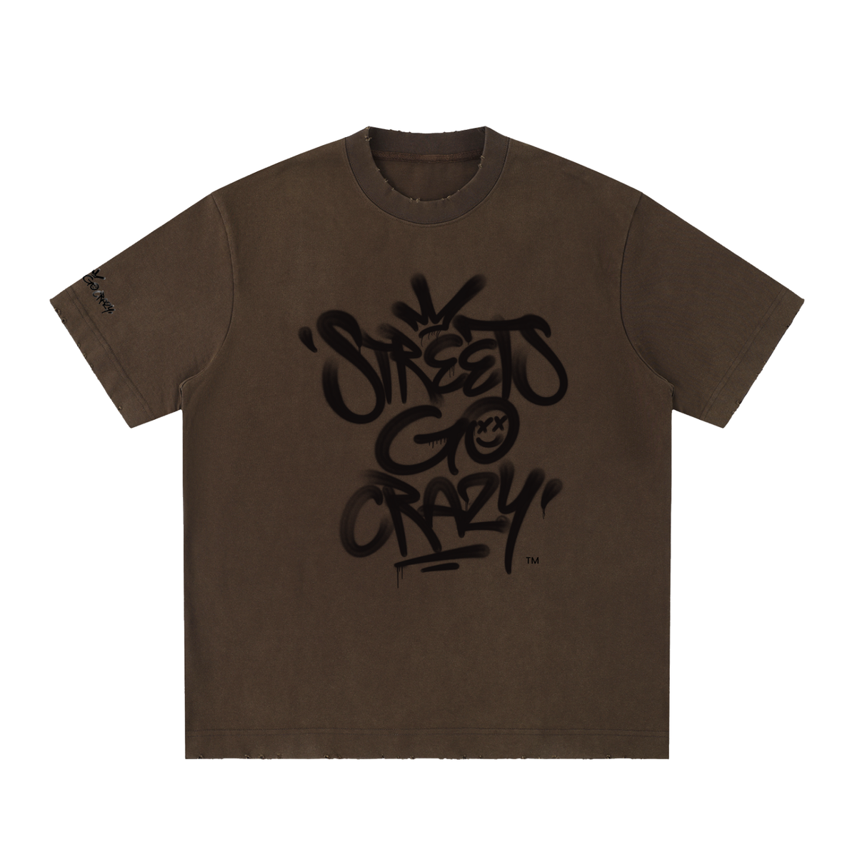 Signature Heavyweight Vintage Washed Frayed T-Shirt - Coffee