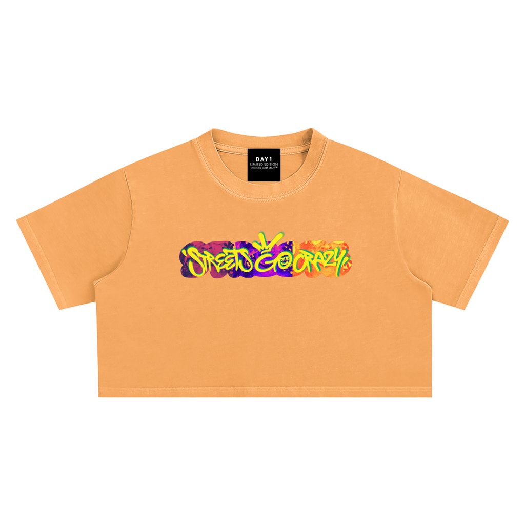 Morgan - Snow Washed Crop Top - Orange