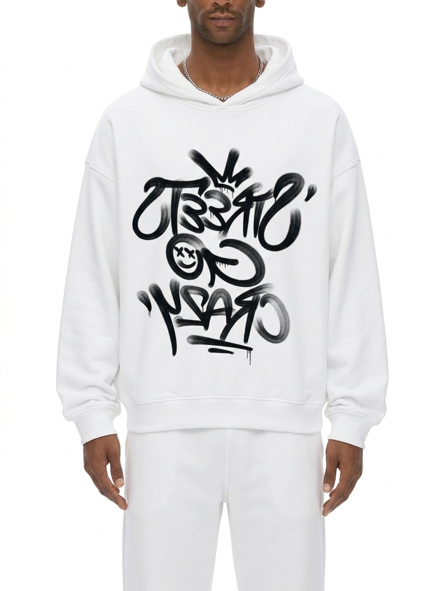Inverted StreetsGoCrazy Heavyweight Hidden Pocket Fleece Hoodie - White